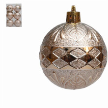Double Rhombus Embossed Ball Ornaments Beige 6-Pack 2.4 Inch