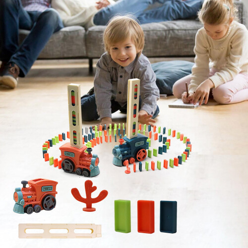 Domino Train Toy Blue with Music 100 Blocks