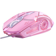 UHUYA Gamingmuis met snoer, 6D kleurrijke LED-verlichting, ademend effect, 3200 DPI, modieuze muis voor laptop, roze