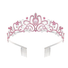 Sparkling Crystal Princess Tiara for Women & Girls – Wedding, Bridal, Prom, Party, Valentine’s & Mother’s Day Gift (Pink A), compatible with
