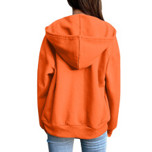 Oversized Sweatshirt für Damen, modisches Patchwork-Sweatshirt, einfarbig, Y2K-Winterjacke mit Reißverschluss, Kapuze und Taschen, Orange, Größe L