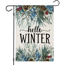 Hallo Winter Tuinvlaggen 12,5x18 inch, dubbelzijdige dennentakjes tuindecoratie, kerstdecoratie in boerderijstijl voor buiten