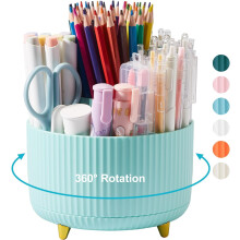 360 drehbarer Stiftehalter mit 5 Fächern für den Schreibtisch – Organizer für Bleistifte, Make-up-Pinsel und Visitenkarten (Blau)