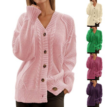 Damehøstcardigan med rund hals, langermet, knappeåpning foran, strikkegenser, overdimensjonerte cardigans (rød, størrelse L)