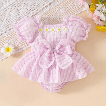 Baby Bodysuit Floral Lace Bow Ruffle Sleeves Mesh Skirt