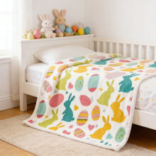Easter Peeps Bunny Flannel Blanket – Cute Rabbit & Egg Throw, Colorful Polka Dot Spring Blanket for Kids, Men & Women – Soft Bedding/Sofa Gift