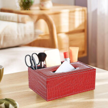 Leren opbergdoos voor afstandsbedieningen met tissuehouder | 24x17x9,5 cm | Waterbestendig | Zwart/Rood/Bruin/Grijs