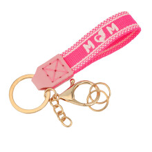 Porte-clés brodé en tissu girly, cadeau pour la fête des mères, breloque en cuir crocheté avec cercles dorés, joli cadeau pour maman