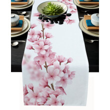 Spring Cherry Blossom Branch Pink Flower White Table Runner Home Wedding Table Mat Centerpieces Decoration Dining Tablecloth