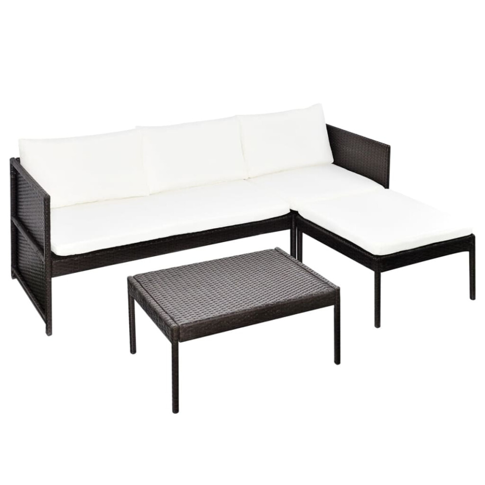 vidaXL Garden Lounge Set 3 Piece with Cushions Poly Rattan Brown Patio Sofa
