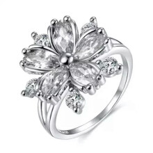 925 Silver Filled Fashion Flower Women Cubic Zircon Ring Wedding Jewelry Sz 6-10-#3-8