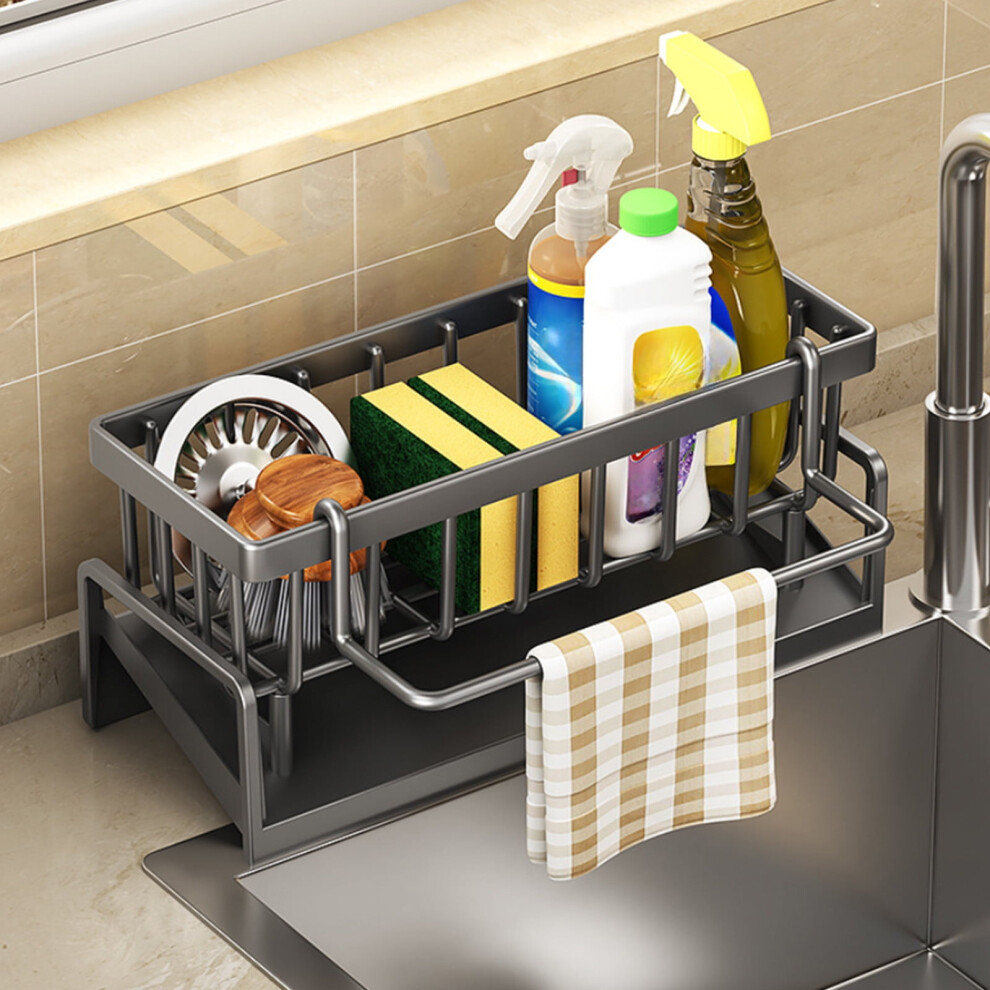 Sponge Sink Caddy Organizer, Kitchen Sink Brush Holder With Auto-Draining Tray 9489952221533
