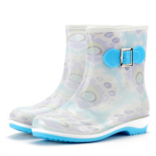 Liquidação de Botas de Inverno Femininas, Botas de Chuva Impermeáveis Femininas de Plástico com Salto Baixo e Fecho de Pressão, Cor Azul