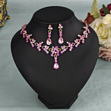 Parure de bijoux de mariée en strass en forme de larme, collier et boucles d'oreilles - A23