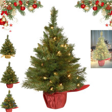 Pre-Lit Tabletop Christmas Tree – Warm White LEDs, PVC/PE Tips, Burlap Base, Battery-Operated Mini Tree