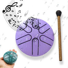 3" 6-Note Steel Tongue Drum – Waterproof Outdoor Rain Drum for Garden, Mini Hand Yard Rhythm Drum (Purple)