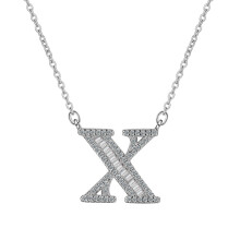 Colar unissex com pingente de letra em aço inoxidável com diamantes, estilo musical, joia charmosa para festas, prata X