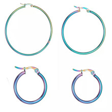 Stainless Steel Hoop Earrings Rose Gold Black Purple Silver 0.6" Up To 2.8" P560-Purple-2.0"