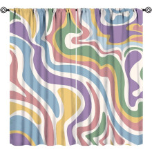 Abstrakte, smarte gardiner, 70'er-retro regnbue-hvirvelgardiner til børneværelse og stue – 135 cm B x 91 cm L