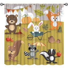 Gardiner med tegneserie-jungledyr, termoisolerende stanglommegardiner, 2 paneler, 102 x 142 cm, til børneværelse og børneværelse