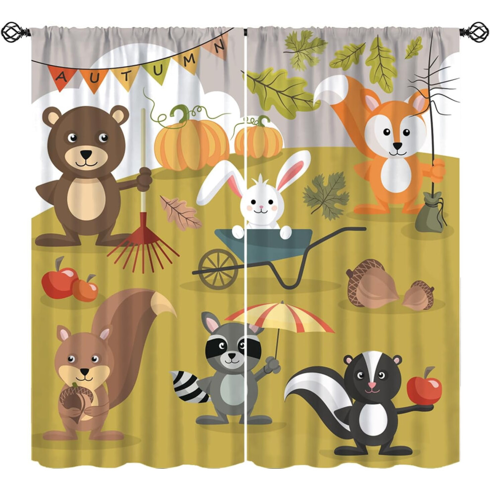 Cartoon Jungle Animal Curtains, Thermal Insulated Rod Pocket Drapes, 2 Panels, 42"x54", for Kids' Bedroom & Nursery
