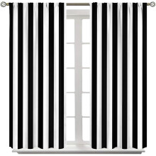 Black & White Stripe Thermal Curtains, Rod Pocket, 42"x54", for Kitchen, Bedroom, Living Room