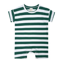 Drenge Piger Sommertøj Sød Stribet Kortærmet Baby Sleepers Afslappet Overtøj Jumpsuit Bodysuit (Grøn, 6-9 Måneder)