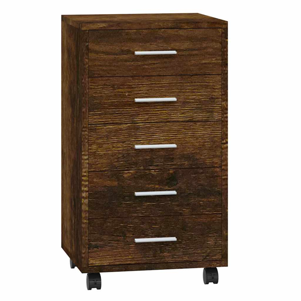 Vidaxl (Smoked Oak) Office Unit Document Storage Organiser With Castors 5 Drawers Multi Colours