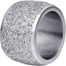 Women's Stainless Steel 16MM Glitter Frosted Ring 52K Finger Band Silver Size 10