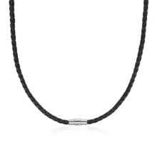 Collana girocollo in pelle intrecciata nera, 4 mm, 24 pollici