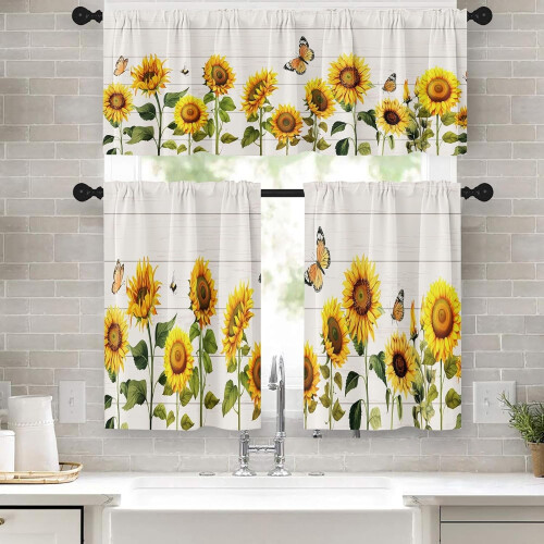 Sunflower Kitchen Curtains Valance and Tier Set 36 inch