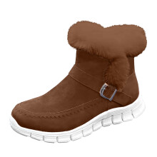 Damsnöstövlar med slip-on-funktion, enfärgade, rund tå, varma och bekväma i plysch, inomhus-/utomhusstil, US6, flockmaterial