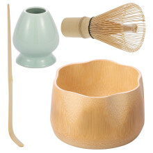 Ensemble Matcha 4 pièces : bol, fouet, cuillère et support – Compatible avec la préparation traditionnelle du matcha