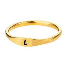 Women's Stainless Steel Simple 3.5mm Gold Alphabet A to Z Initial Rings Wedding Engagement Statement Jewelry L Size 6