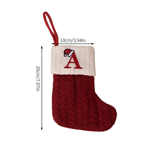 Rode gebreide kerstsok met monogram, 18 cm 2