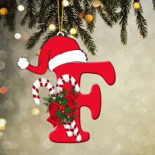26-Letter Acrylic Christmas Ornaments: Red Candy Cane, Santa Hat & Alphabet Pendants – Holiday Decor Gift, Compatible with Standard Tree Hooks