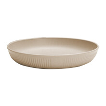 Plateau rond beige paille pour spaghetti, fruits, dessert – Assiette de service en plastique à motif vertical, 24,5 x 24,5 x 4 cm, plat de cuisine