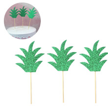 30 decorazioni per torte a forma di foglia d'ananas in bambù verde, ideali per San Valentino.