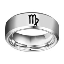 Men's Women's Stainless Steel 8MM Simple 12 Constellations Horoscope Zodiac Signs Wedding Band Ring Silver Virgo Size 8