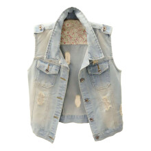 Linne för kvinnor Damjeanslinne i denim, klassisk junior, uppknäppt, kort, sliten, ärmlös jeansjacka, linne i plusstorlek (ljusblå, M)