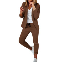 Salopetă de iarnă cu rever pentru femei, format din 2 piese, pentru birou – jachetă și pantaloni slim fit, compatibilă cu ținutele business