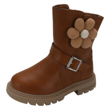 Fashionable Thick-Soled Girls Sneaker Boots, Soft Leather, Comfortable for Toddlers, Size 1–5, Compatible with Kids’ Footwear