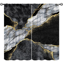 Marble Curtains, Black White Grey with Golden Veins, Rod Pocket Thermal Drapes (2 Panels, 84"x84"), Compatible with Standard Rods