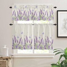 Ensemble de rideaux de cuisine aquarelle Ă motif papillon et fleurs de lavande