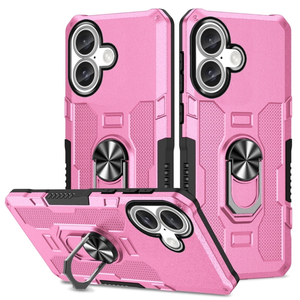 Rugged Defender Case For Compatible With Iphone 16 Â Anti-Drop, Non-Slip, Ring Holder & Kickstand, 6.1" Pink 9489952223162