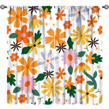 Retro 70s Flower Curtains, Boho Daisy Floral Vintage Orange Curtains for Kitchen, Bedroom, Living Room, Cafe – 84" W x 84" L