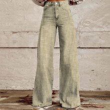 Pantalones vaqueros para mujer estilo Y2K a rayas, de talle alto, estilo boyfriend, holgados, de pierna ancha, elásticos, corte bota, acampanados,