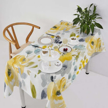 Spring Summer Tablecloth, Watercolor Bright Yellow Blue Wild Flowers Abstract Botanical Print Table Cover for Party Picnic Dinner Decor 55x55in