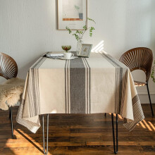 Burlap Cotton Linen Tablecloth, Striped Farmhouse Picnic Cover, Heavy Fabric, Brown Rectangle 55"84", for 6–8 Seats