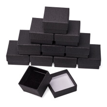 Cardboard Gift Boxes with Black Sponge inside Square Black 5x5x3.3cm
